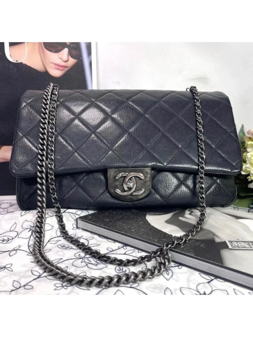 Chanel Metal CC Logo Quilted Chain Shoulder Bag